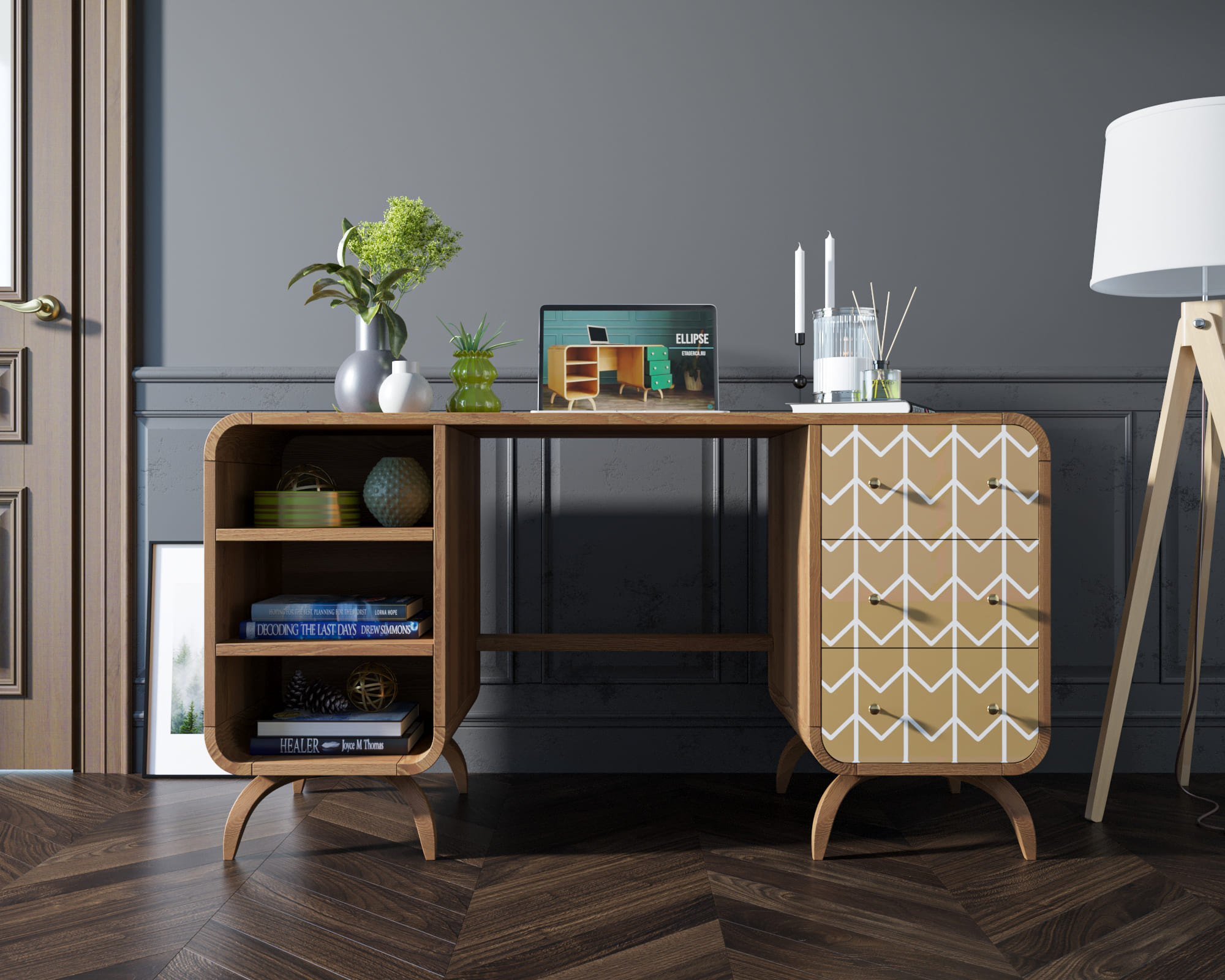 Рабочий стол в Скандинавском стиле "Ellipse print" принт 1 арт EL08/print_1 в интернет-магазине