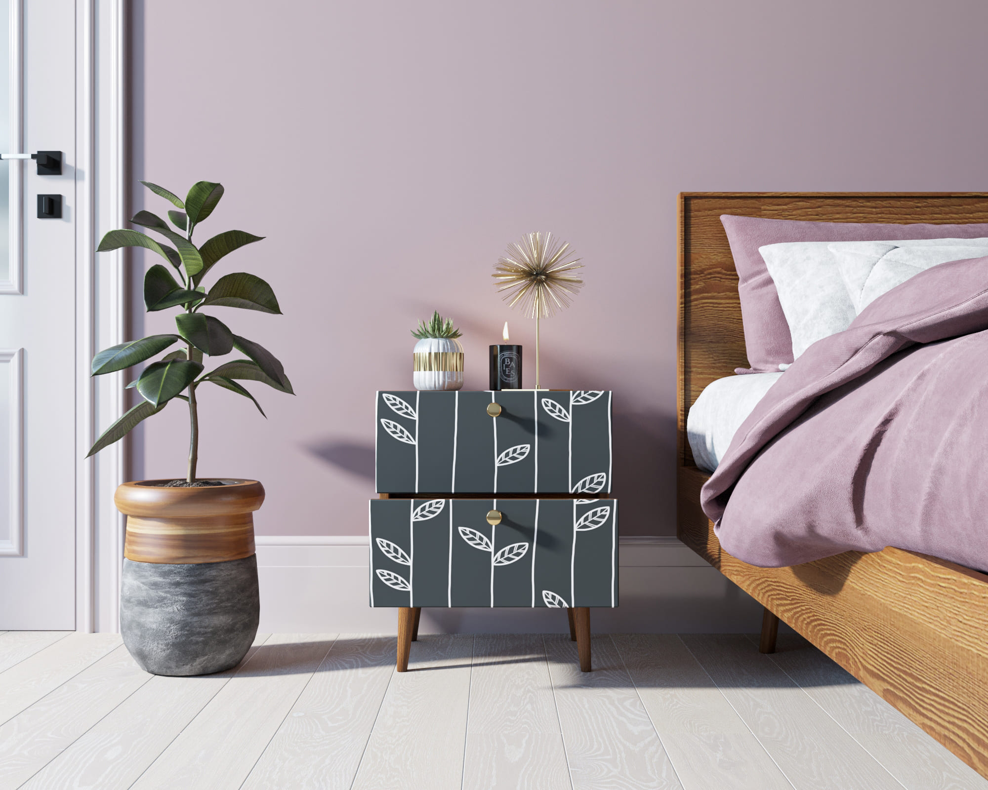 Тумбочка "Berber" с двумя ящиками 18 принт арт BB03/Print_18, разноцветная в интернет-магазине