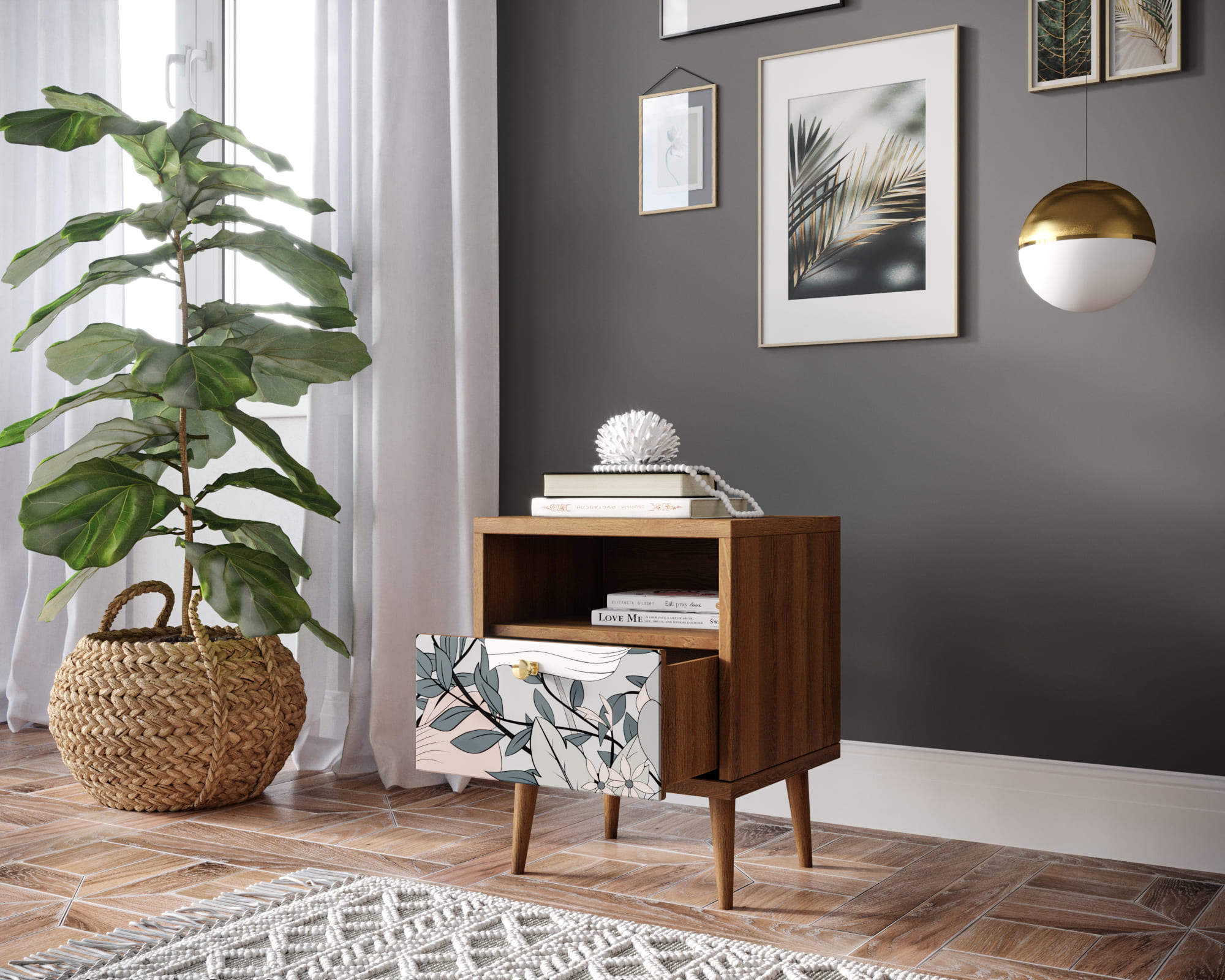 Тумбочка "Berber" с одним ящиком 50 принт арт BB06/Print_50, разноцветная в интернет-магазине