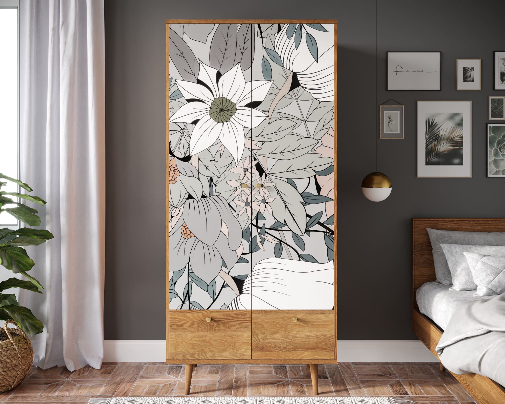 Шкаф двухстворчатый "Berber" принт 50 арт BB16/Print_50 в интерьере