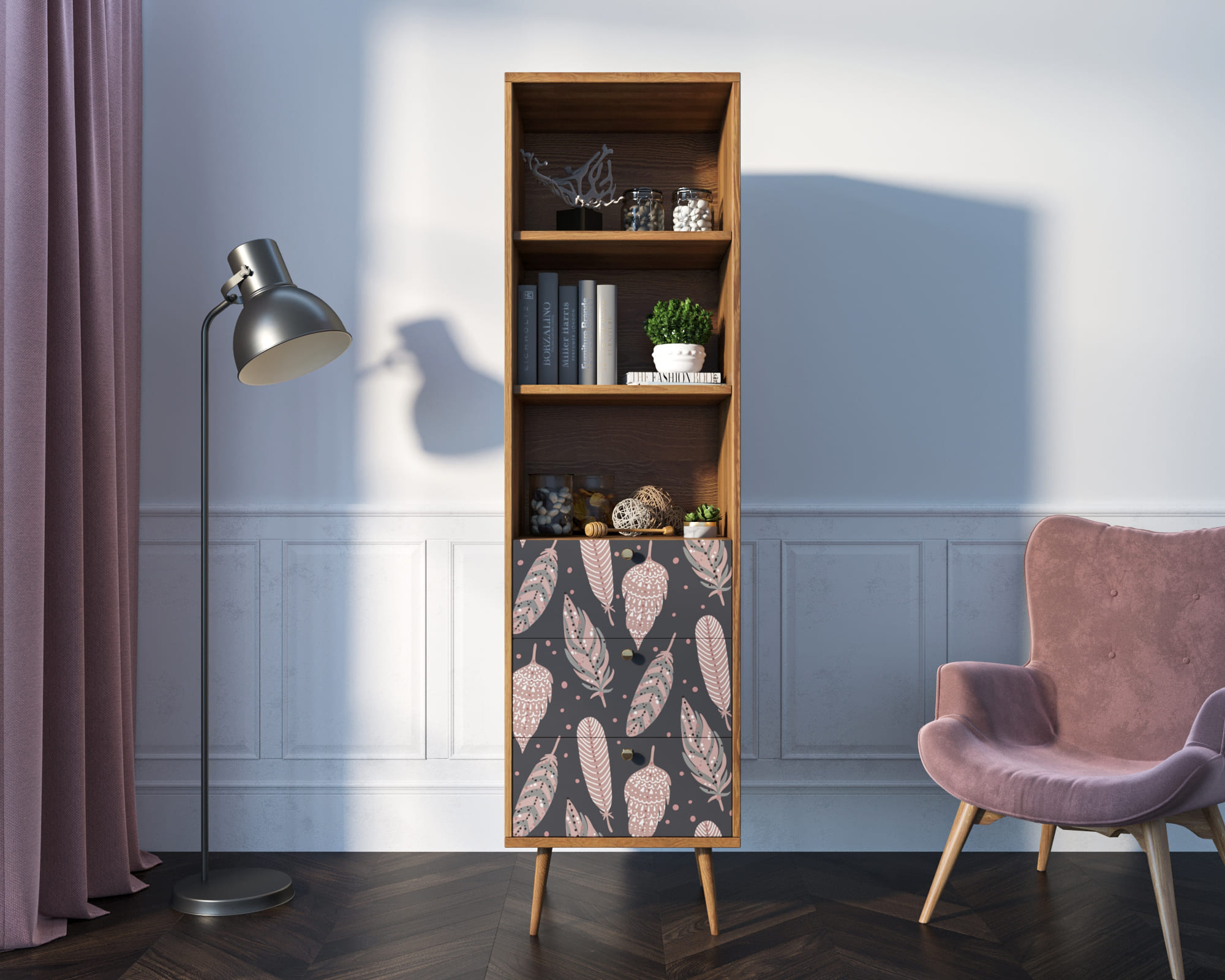 Стеллаж с ящиками "Berber" принт 40 арт BB45/Print_40 в интернет-магазине