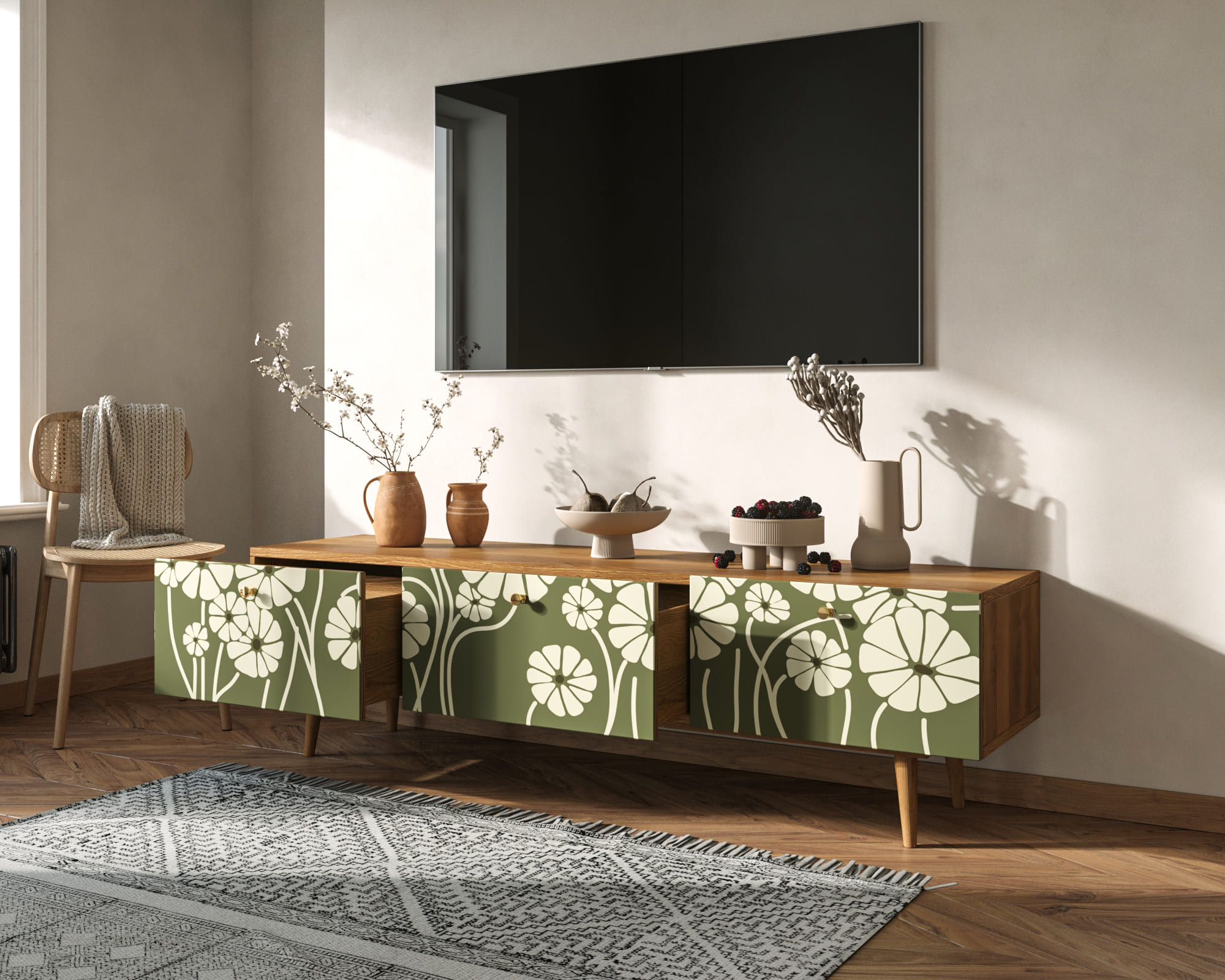 купить Комод "Berber" с ящиками низкий под TV арт BB19/Print_53