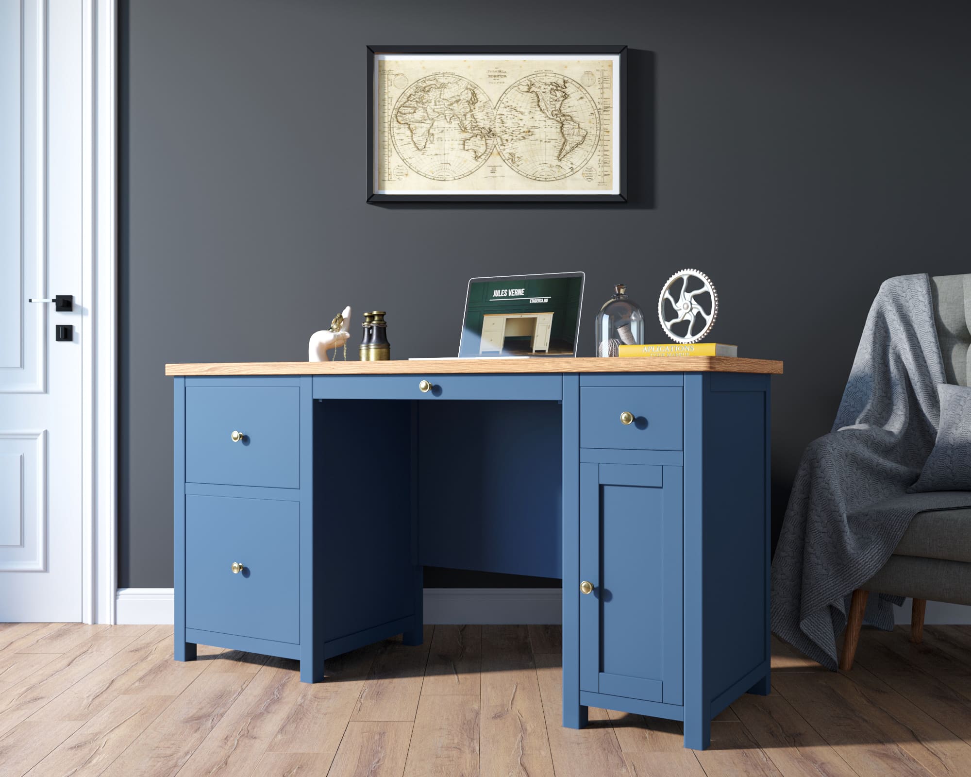 Большой рабочий стол "Jules Verne" с узкой тумбой арт JV14ETGB в интернет-магазине