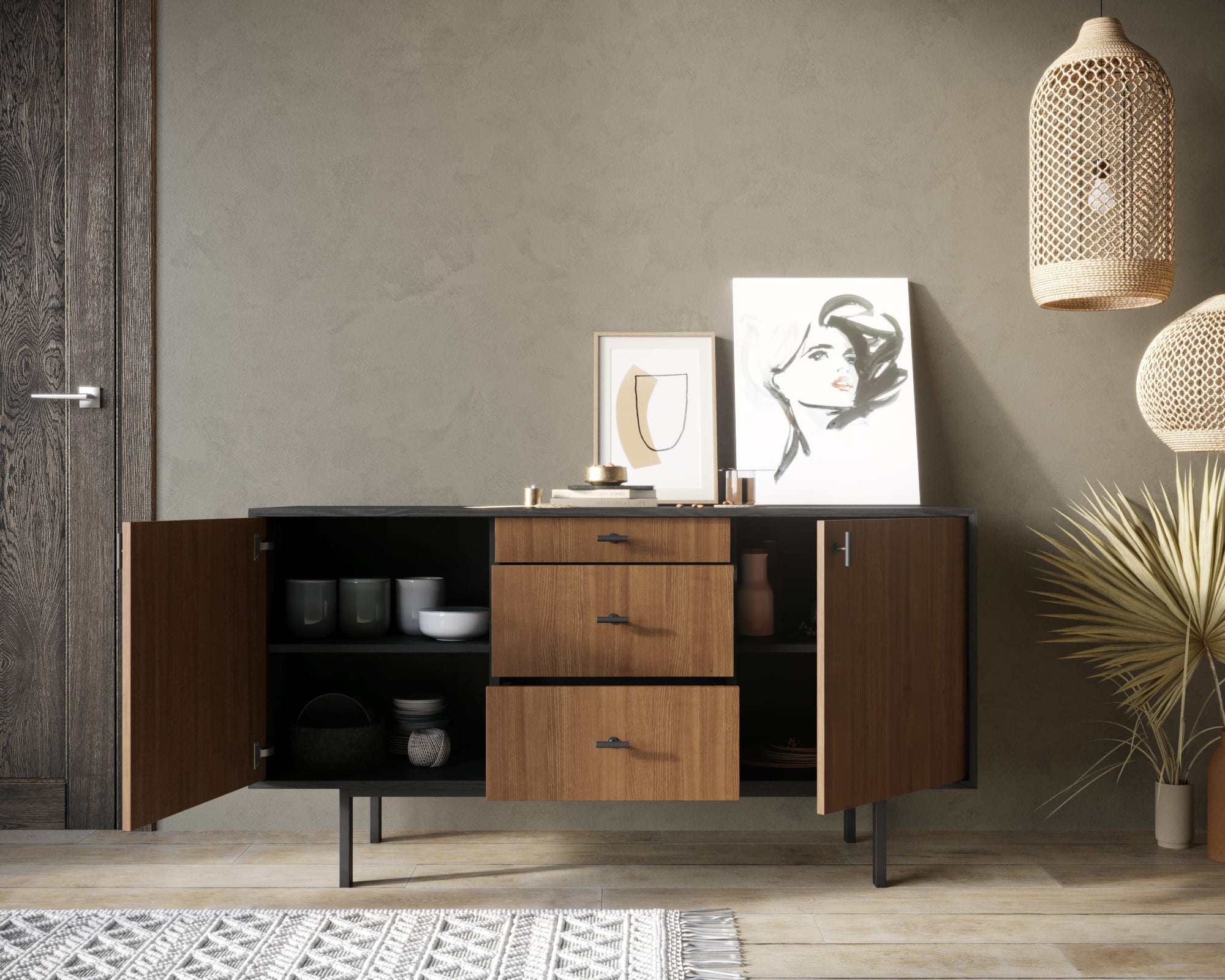 купить Комод две дверки и три ящика "Emerson" арт EM08