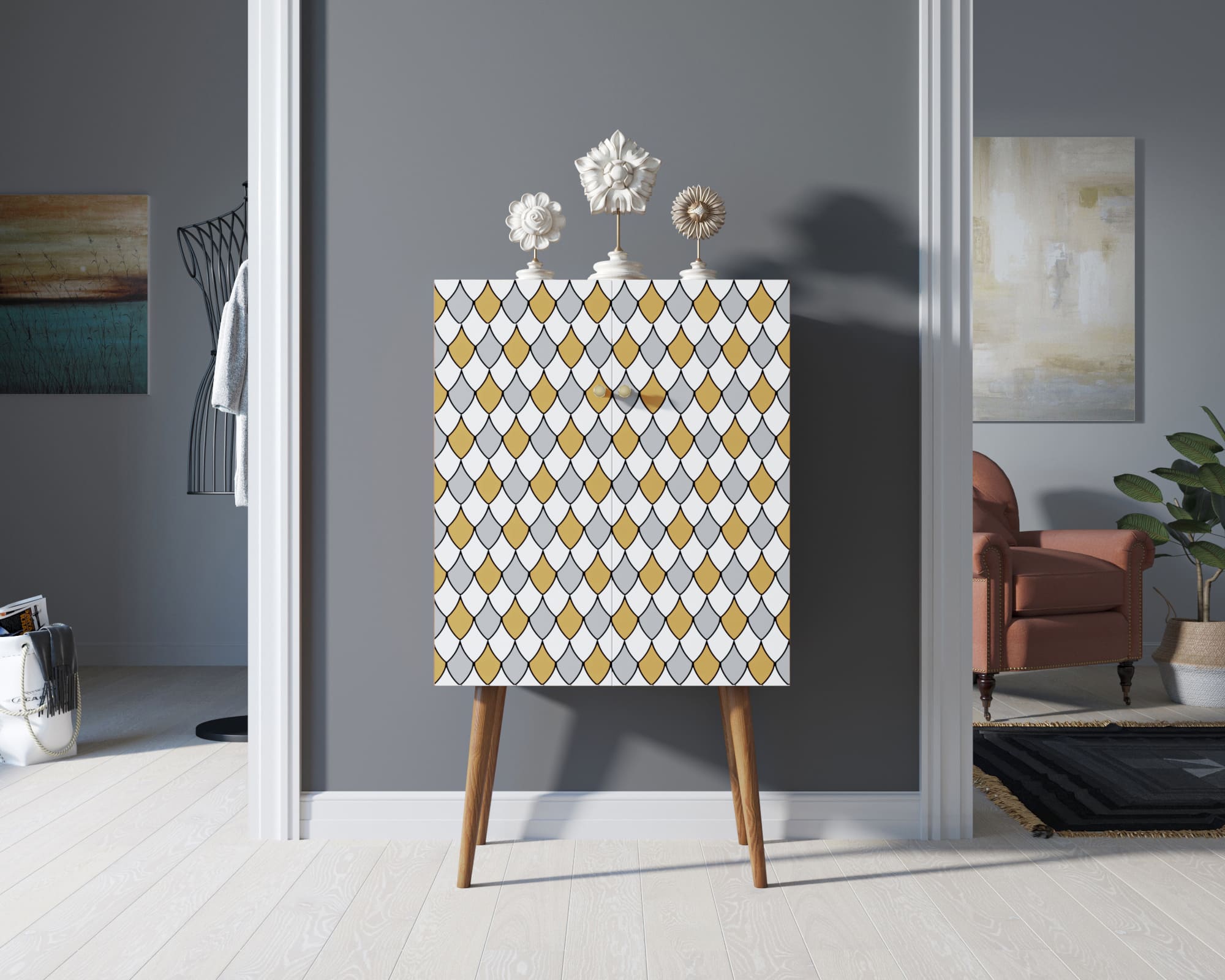 Комод на высоких ножках "Berber" 22 принт арт BB09/Print_22 в интерьере в Москве Комод на высоких ножках "Berber" 22 принт арт BB09/Print_22 в интерьере