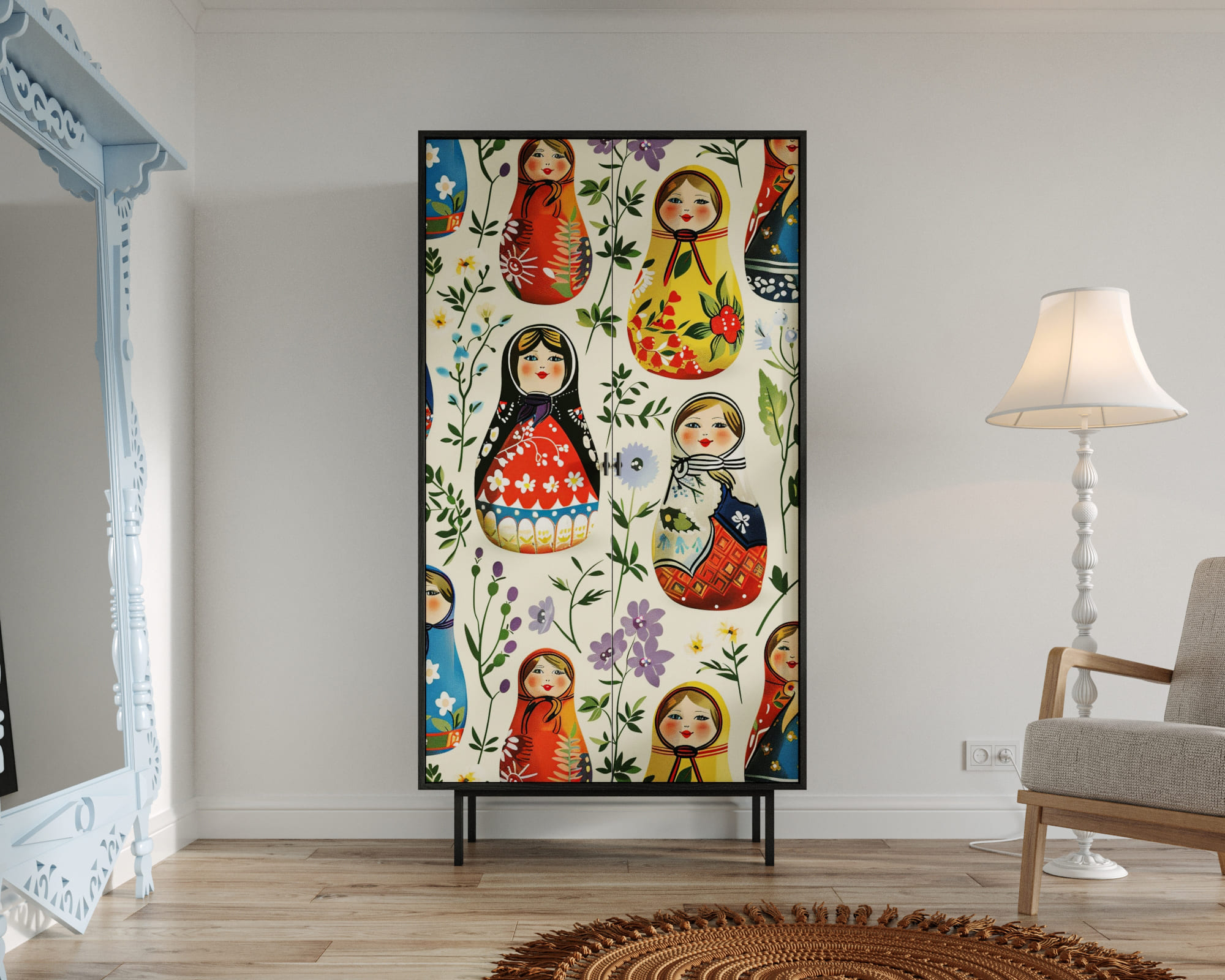 Шкаф двухдверный "Emerson" Матрешки арт EM091/Art04 в интернет-магазине в Москве Шкаф двухдверный "Emerson" Матрешки арт EM091/Art04 в интернет-магазине