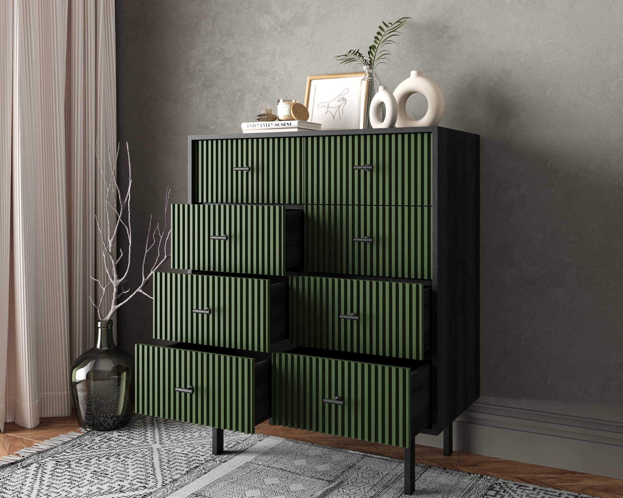 купить Комод на восемь ящиков "Emerson" арт EM20/green/L