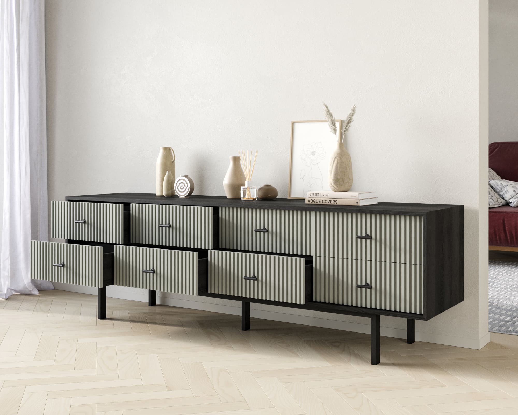 купить Комод с восемью ящиками "Emerson" арт EM03/gray/L в Москве купить Комод с восемью ящиками "Emerson" арт EM03/gray/L