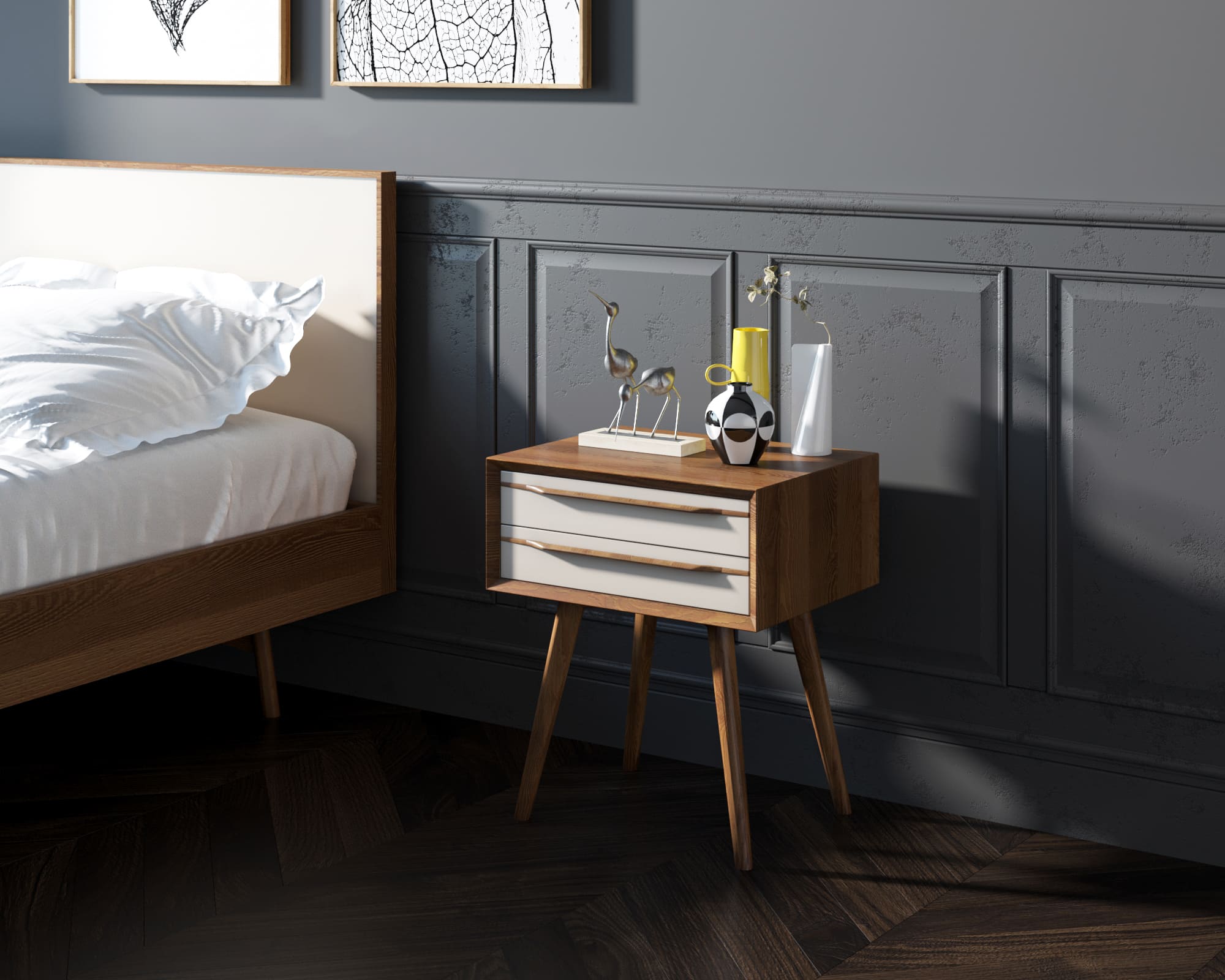 заказать Тумба для прихожей в Скандинавском стиле "Bruni white" с двумя ящиками