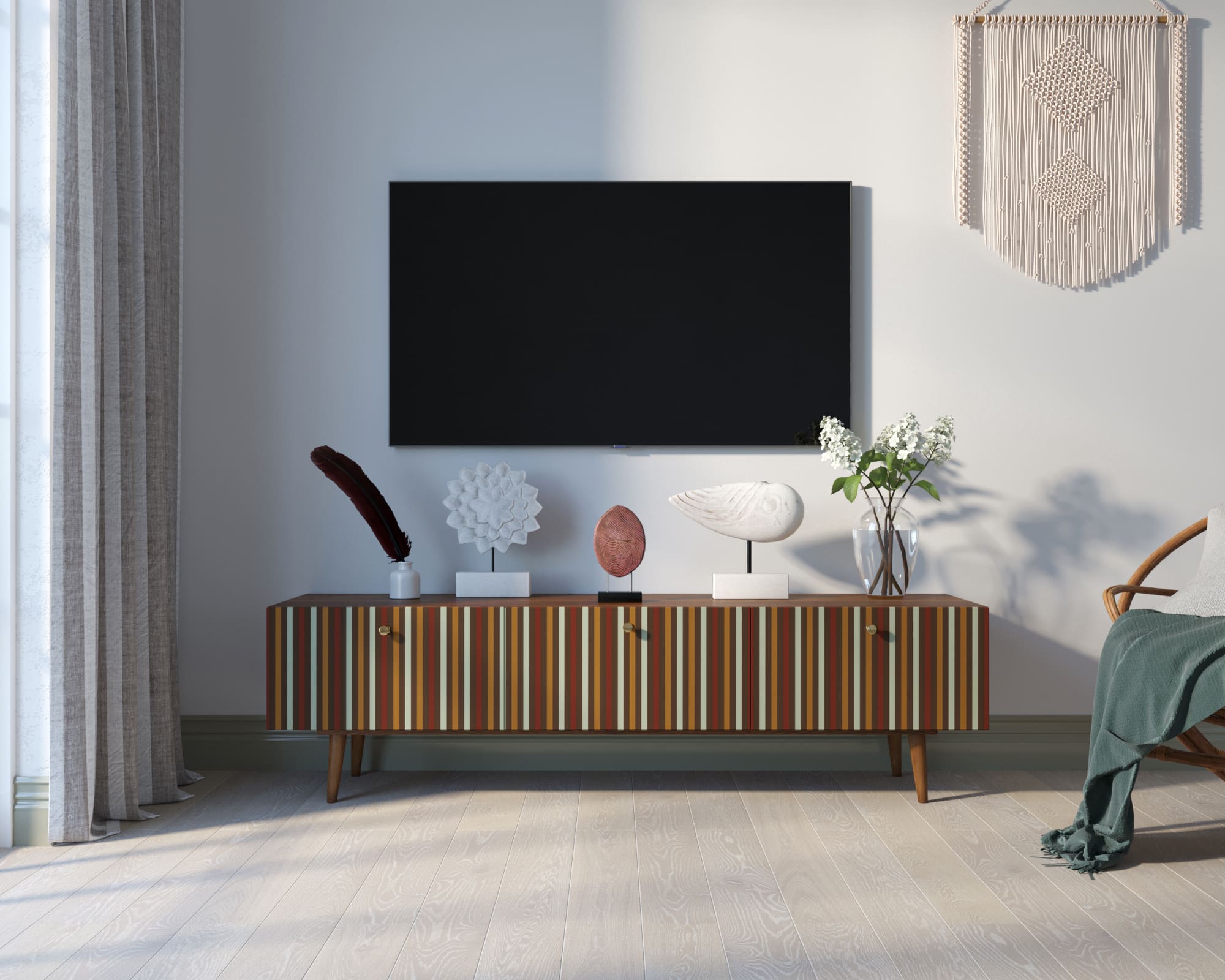 Комод "Berber" с ящиками низкий под TV принт 20 арт BB19/Print_20 в интерьере