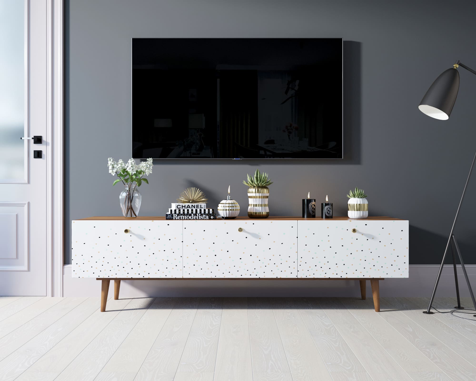 Комод "Berber" с ящиками низкий под TV принт 15 арт BB19/Print_15 в интерьере