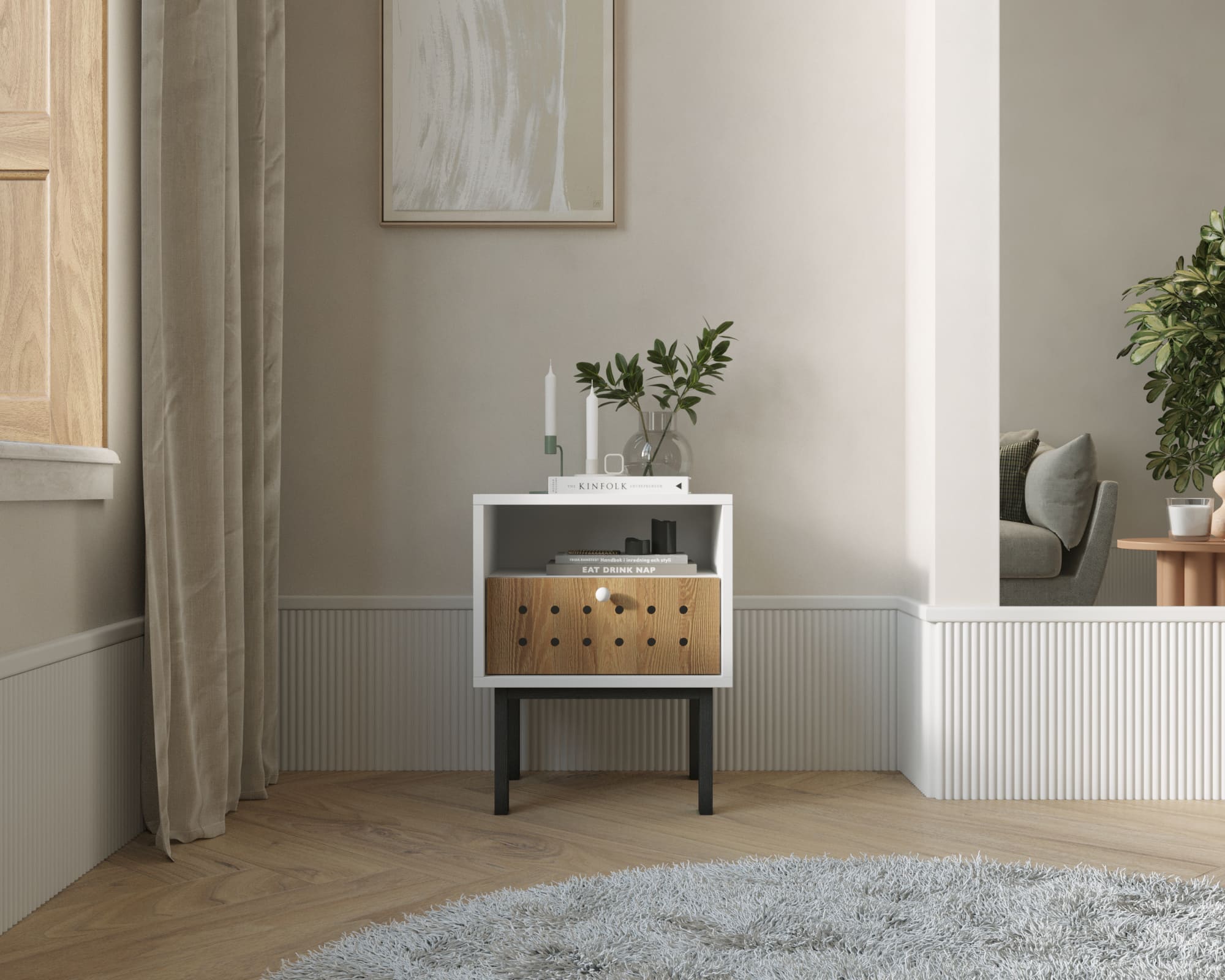 Тумбочка с ящиком KOTO арт KT01 Белый в интернет-магазине