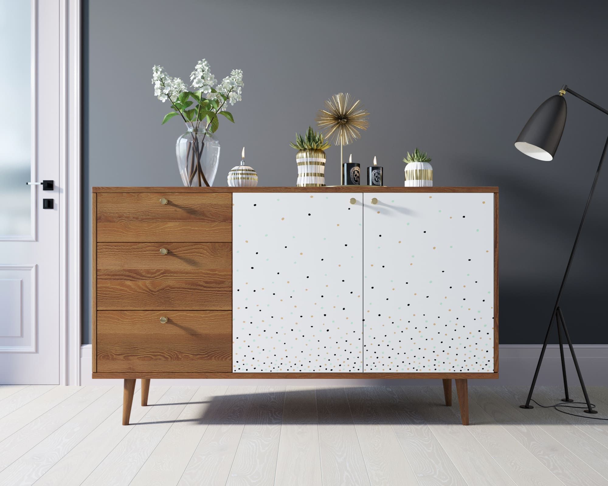 Комод "Berber" с двумя дверками и ящиками 15 принт арт BB05/Print_15 в интерьере в Москве Комод "Berber" с двумя дверками и ящиками 15 принт арт BB05/Print_15 в интерьере