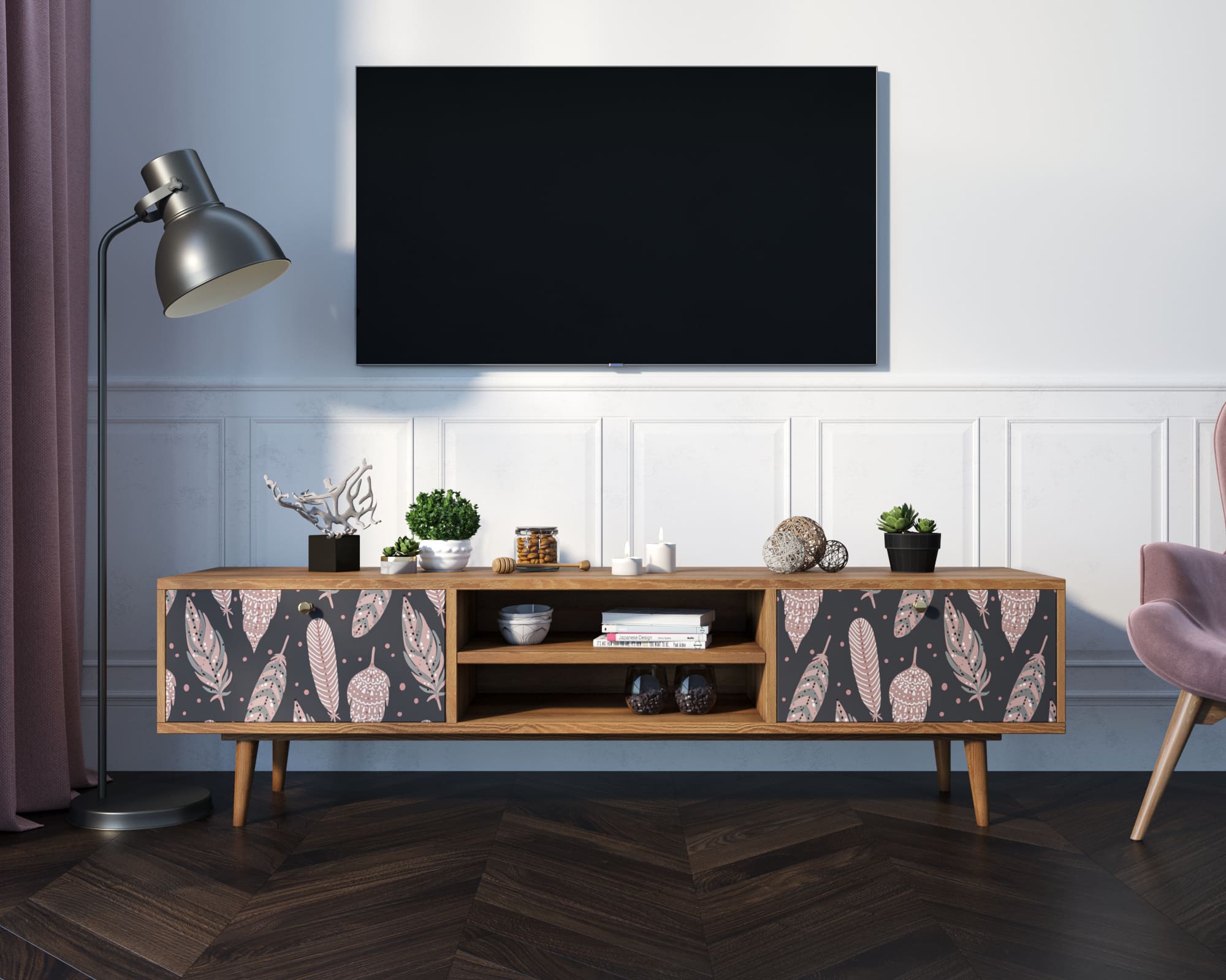 Комод "Berber" с нишей низкий под TV принт 40 арт BB49/Print_40 в интернет-магазине