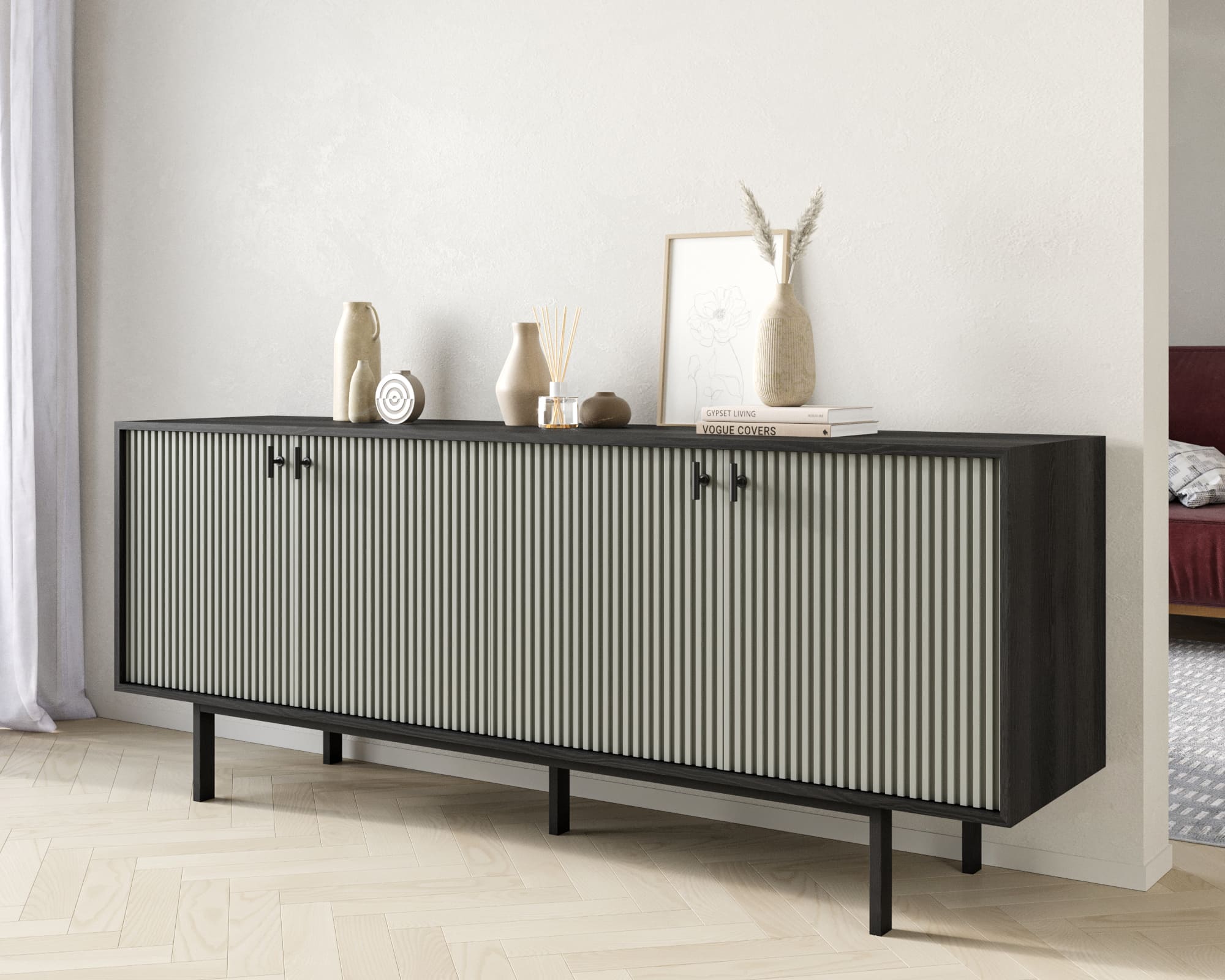 заказать Комод с четыремя дверками "Emerson" арт EM01/gray/L