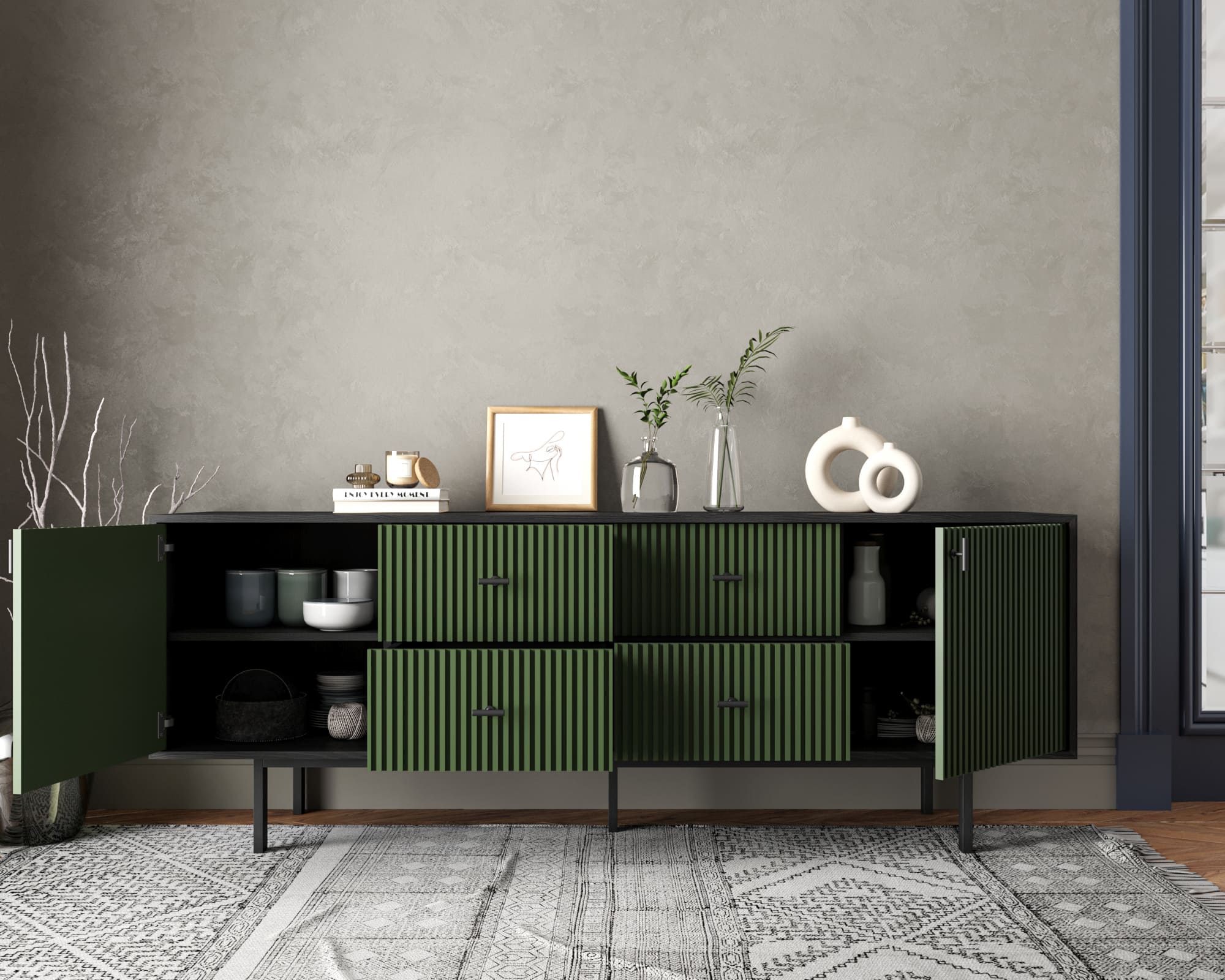 купить Комод две дверки и четыре ящика "Emerson" арт EM19/green/L в Москве купить Комод две дверки и четыре ящика "Emerson" арт EM19/green/L