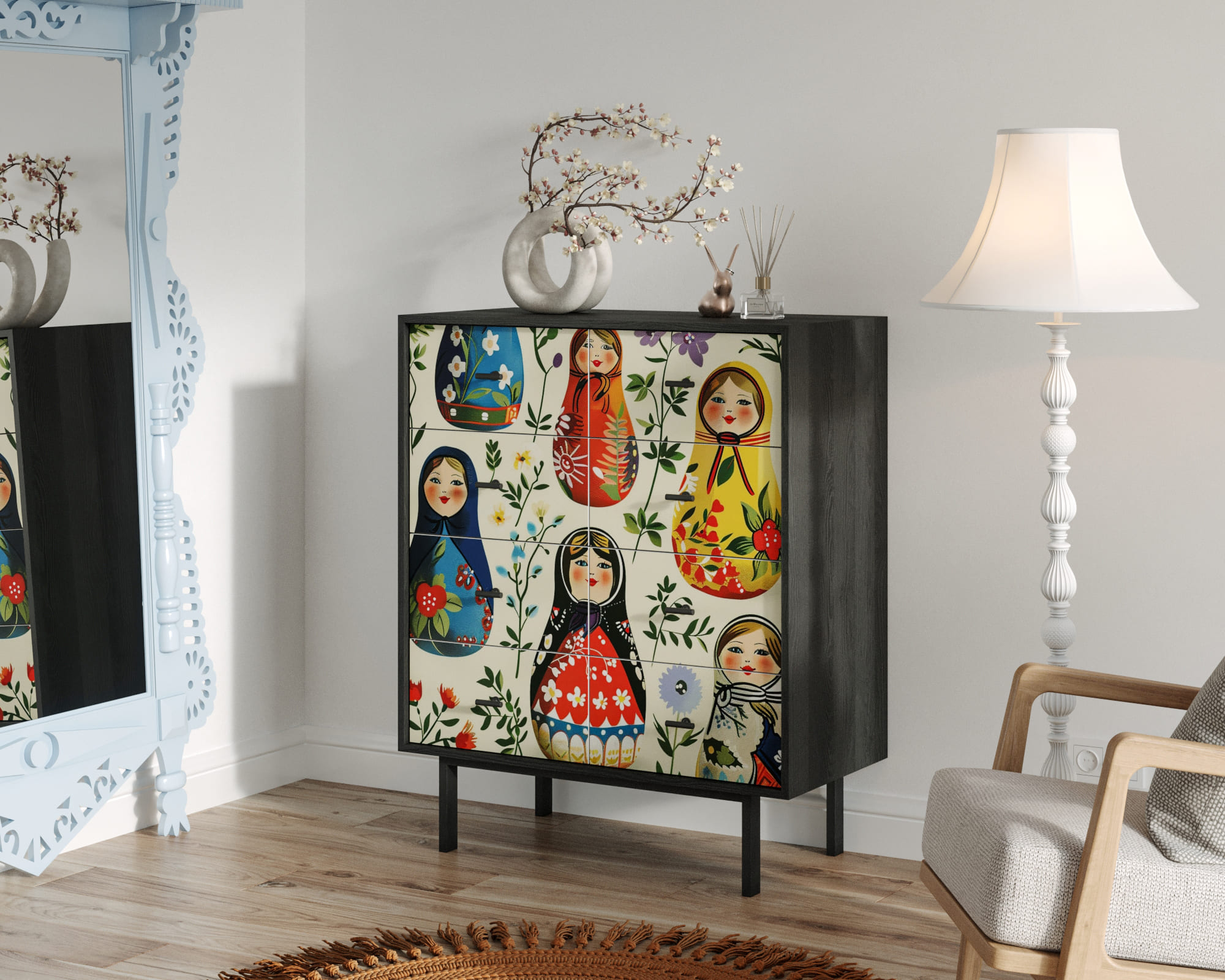 заказать Комод на восемь ящиков "Emerson" Матрешки арт EM20/Art04
