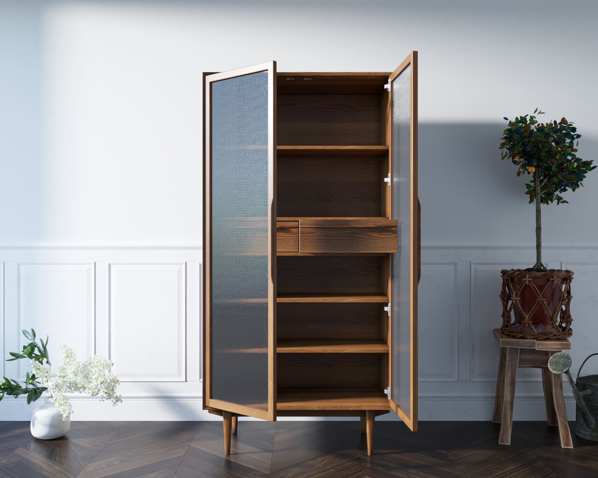 купить Буфет "Bruni" высокий с витражными стеклами арт BR51