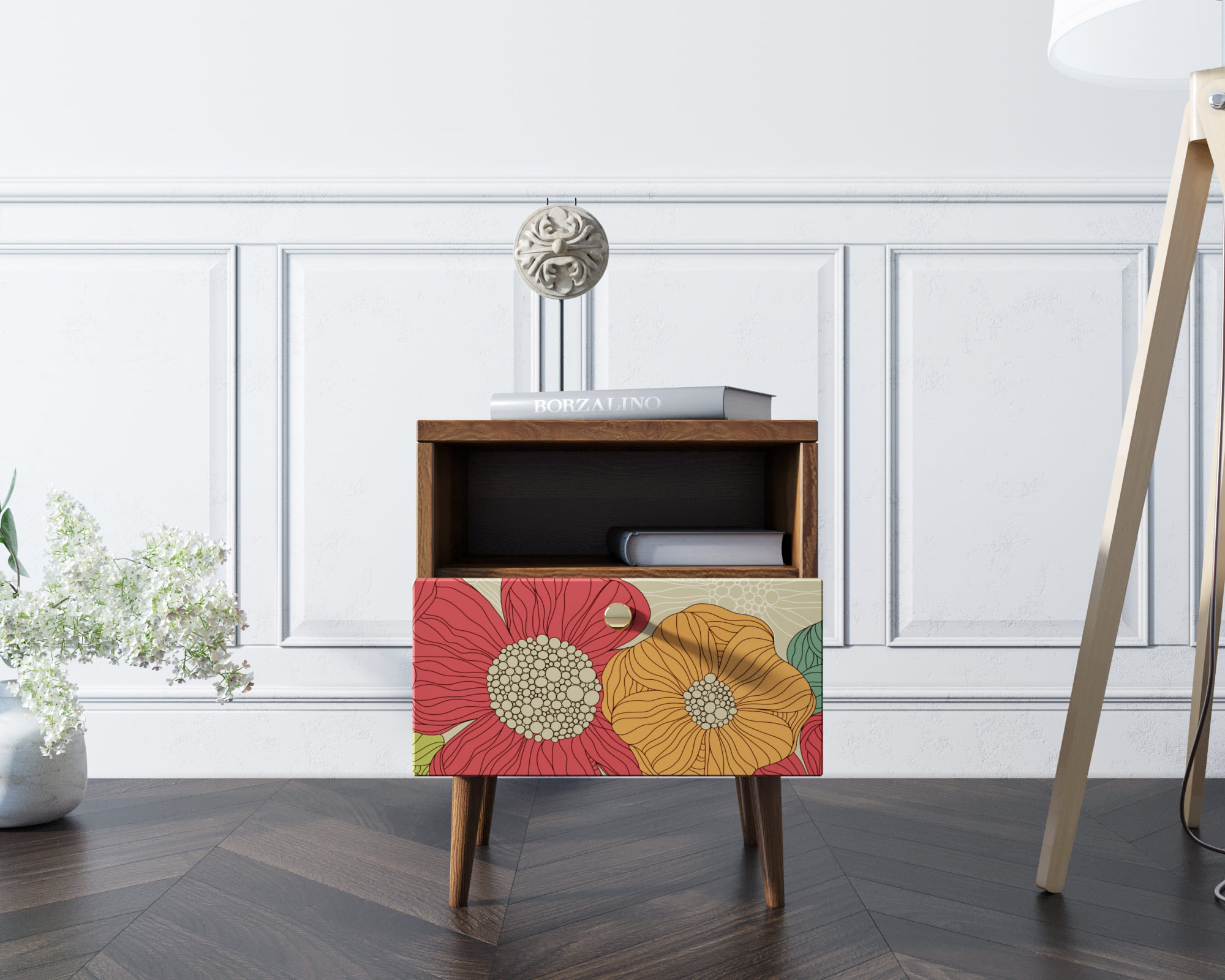 Тумбочка "Berber" с одним ящиком 5 принт арт BB06/Print_05, разноцветная в интернет-магазине