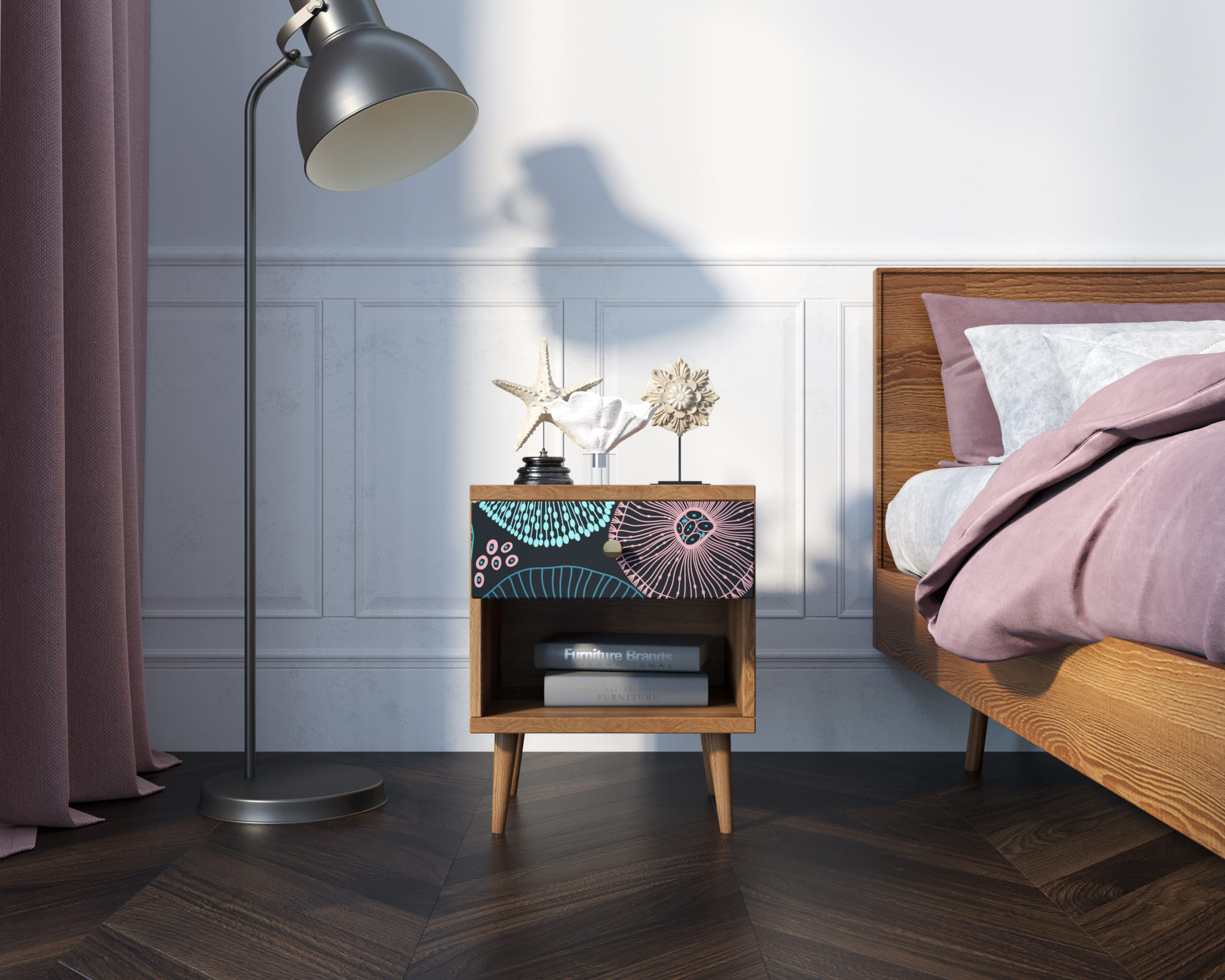 купить Тумбочка "Berber" с открытой полкой 32 принт арт BB33/Print_32, разноцветная