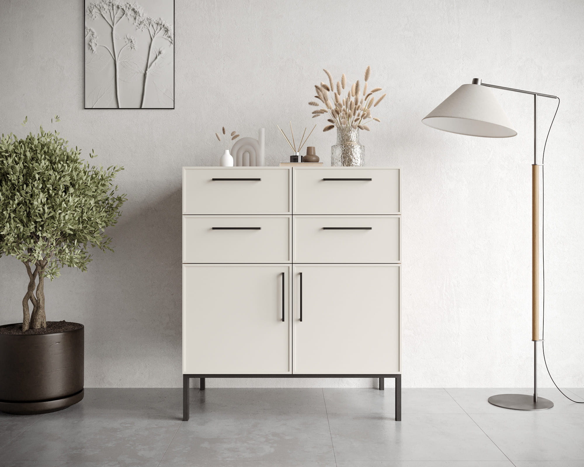 фото Большой комод с четырьмя ящиками и дверками "Nicole" NLN17