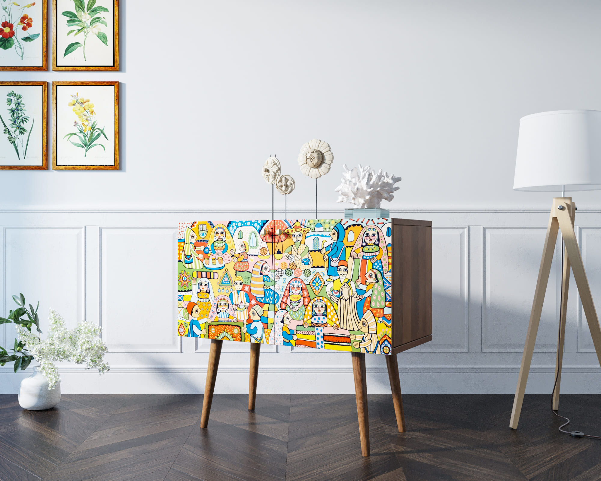 Комод на высоких ножках "Berber" малый 1 принт арт BB13/Print_01 в интерьере в Москве Комод на высоких ножках "Berber" малый 1 принт арт BB13/Print_01 в интерьере