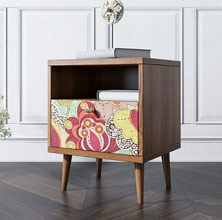 Тумбочка "Berber" с одним ящиком 6 принт арт BB06/Print_06, разноцветная
