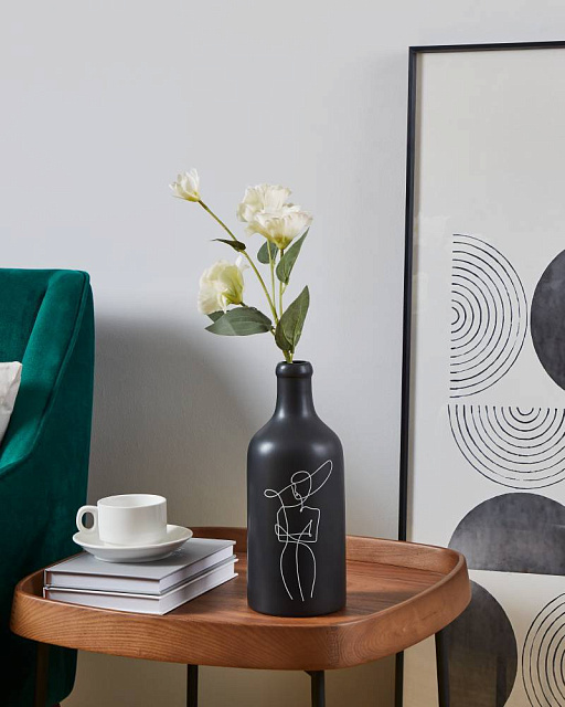 421119 Ваза декоративная KITAKATA, H300, ?130, керамика, черный, белый в Москве 421119 Ваза декоративная KITAKATA, H300, ?130, керамика, черный, белый