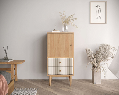 Высокая тумба Bubble Solid с двумя ящиками арт BBL11S, цвет - орех