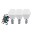 Лампа светодиодная диммируемая RGB с пультом упр-я P45, 3х4W (E14), 3000K, 300lm, 3 шт. в комп №0