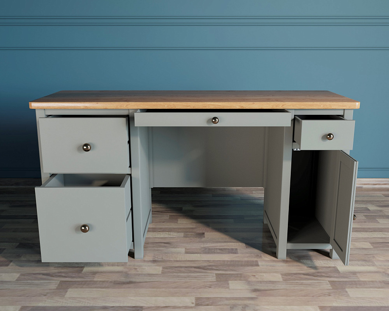 Большой рабочий стол "Jules Verne" с узкой тумбой серый арт JV14ETGG