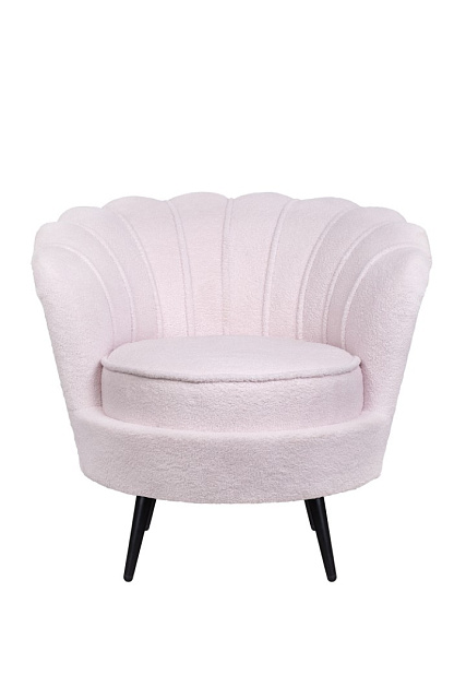 Низкое кресло ракушка Pearl Pink Boucle на черных ножках