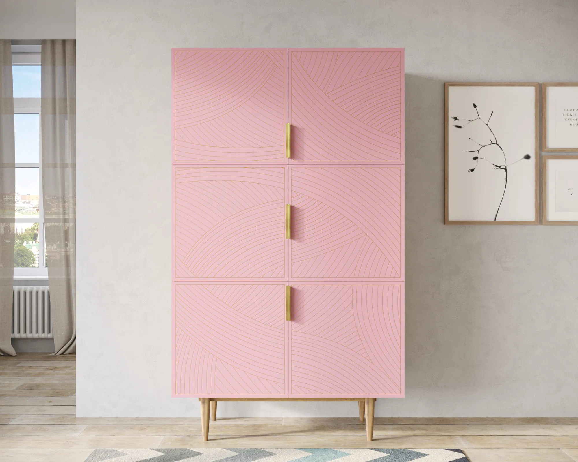 Большой комод с шестью дверками "Лайн (Line)" LN04/GR1/pink в интернет-магазине в Москве Большой комод с шестью дверками "Лайн (Line)" LN04/GR1/pink в интернет-магазине