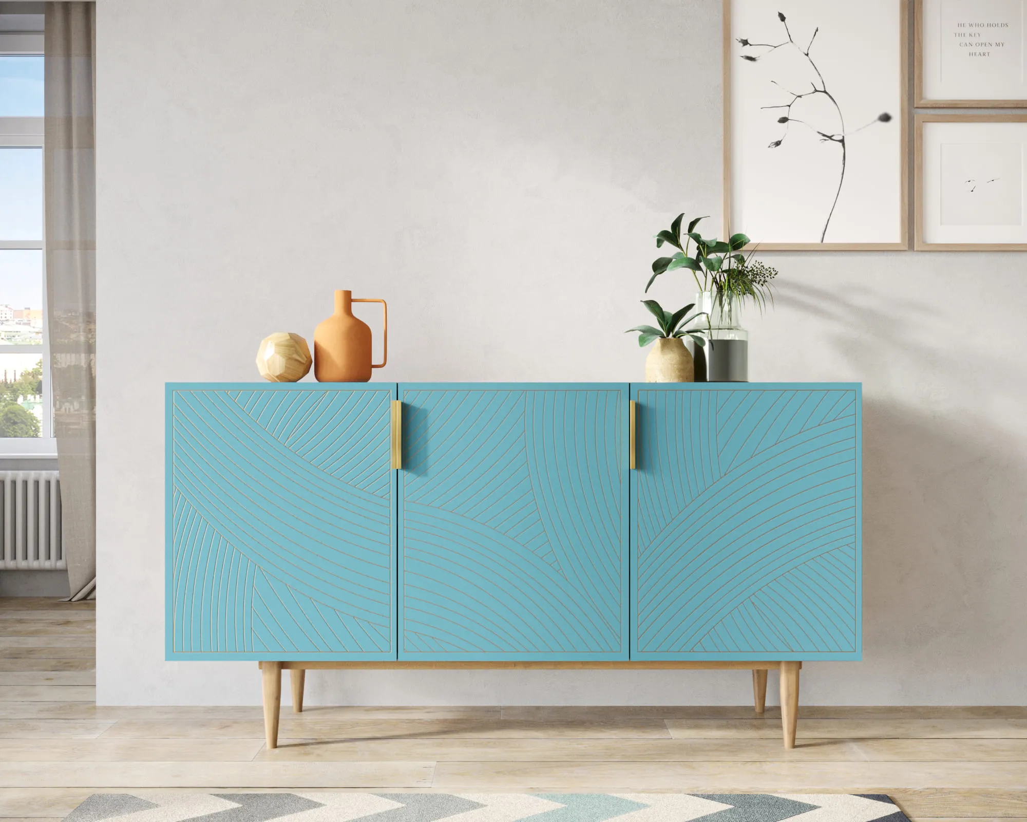 Комод с тремя дверками "Лайн (Line)" LN02/GR1/blue в интернет-магазине