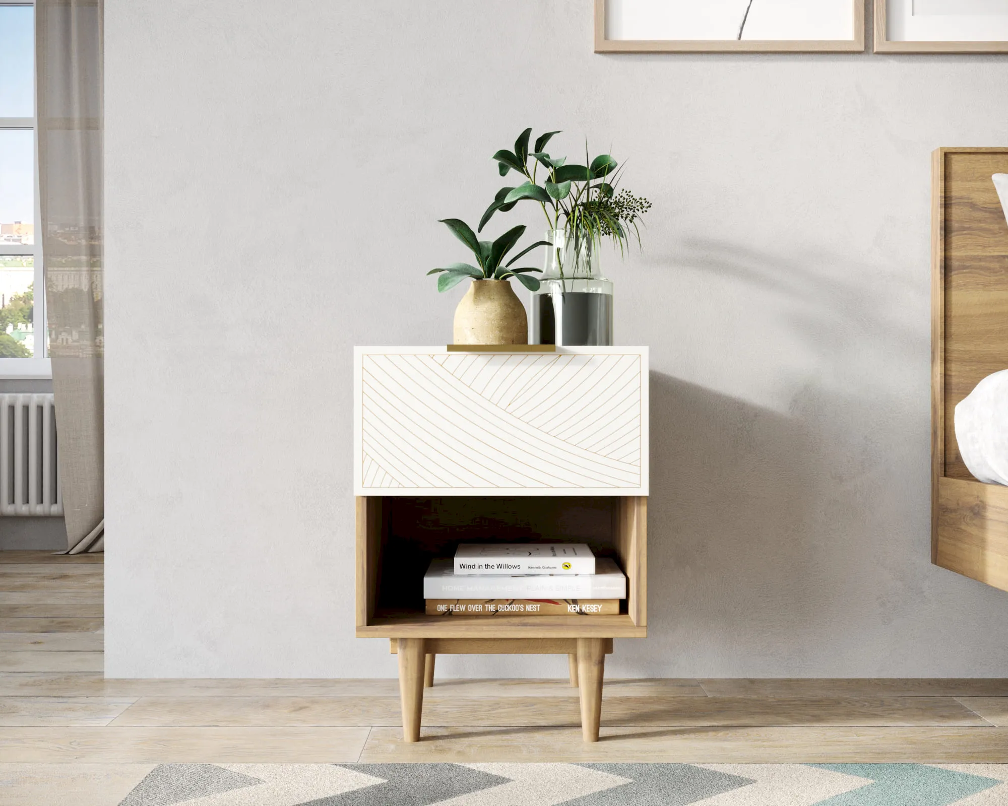 Тумбочка с верхним ящиком "Лайн (Line)" LN10/GR1/beige в интернет-магазине