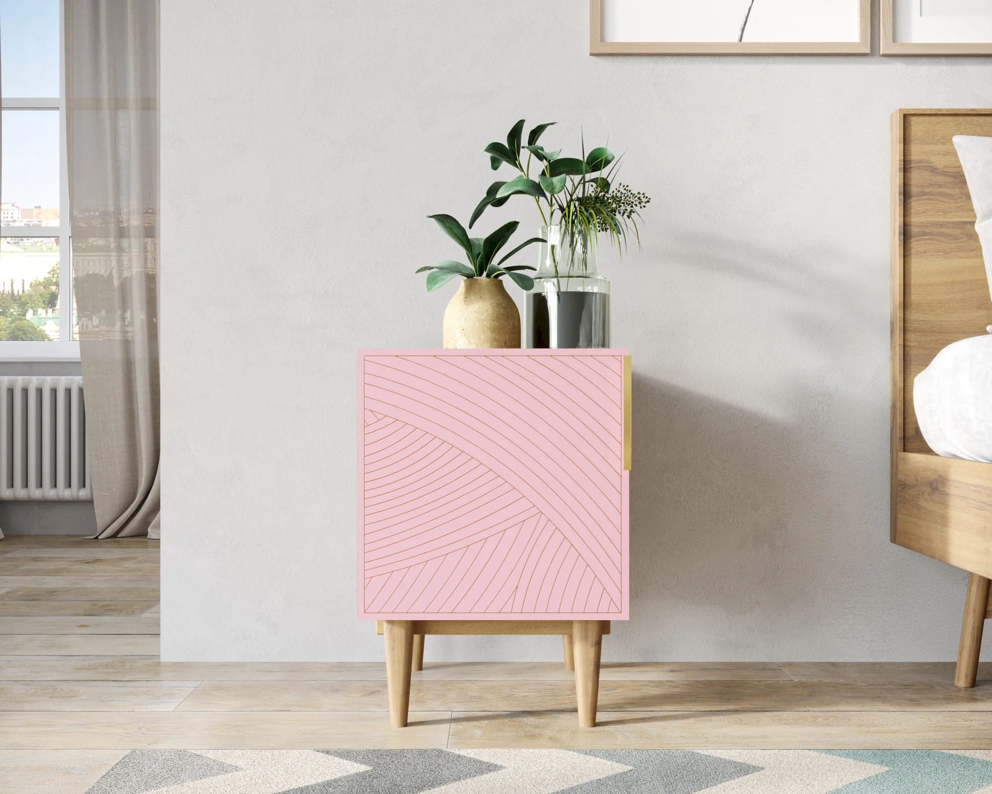 Тумбочка с дверкой "Лайн (Line)" LN08/GR1/pink в интернет-магазине