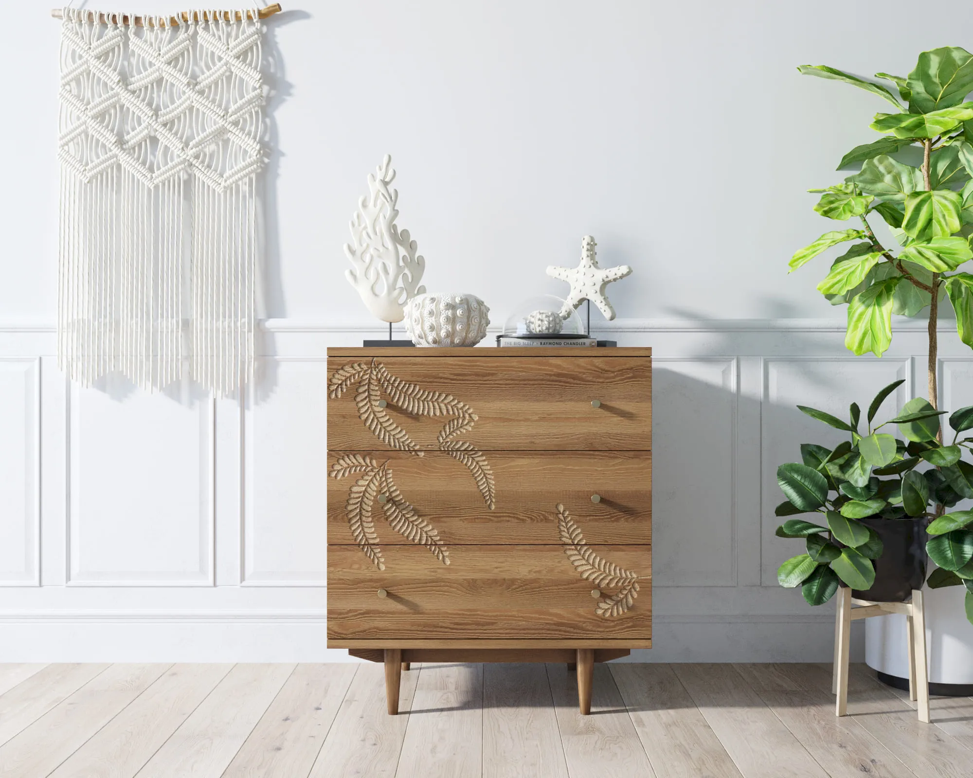 Комод "Boho" 3 ящика с растением арт BH04 в интернет-магазине