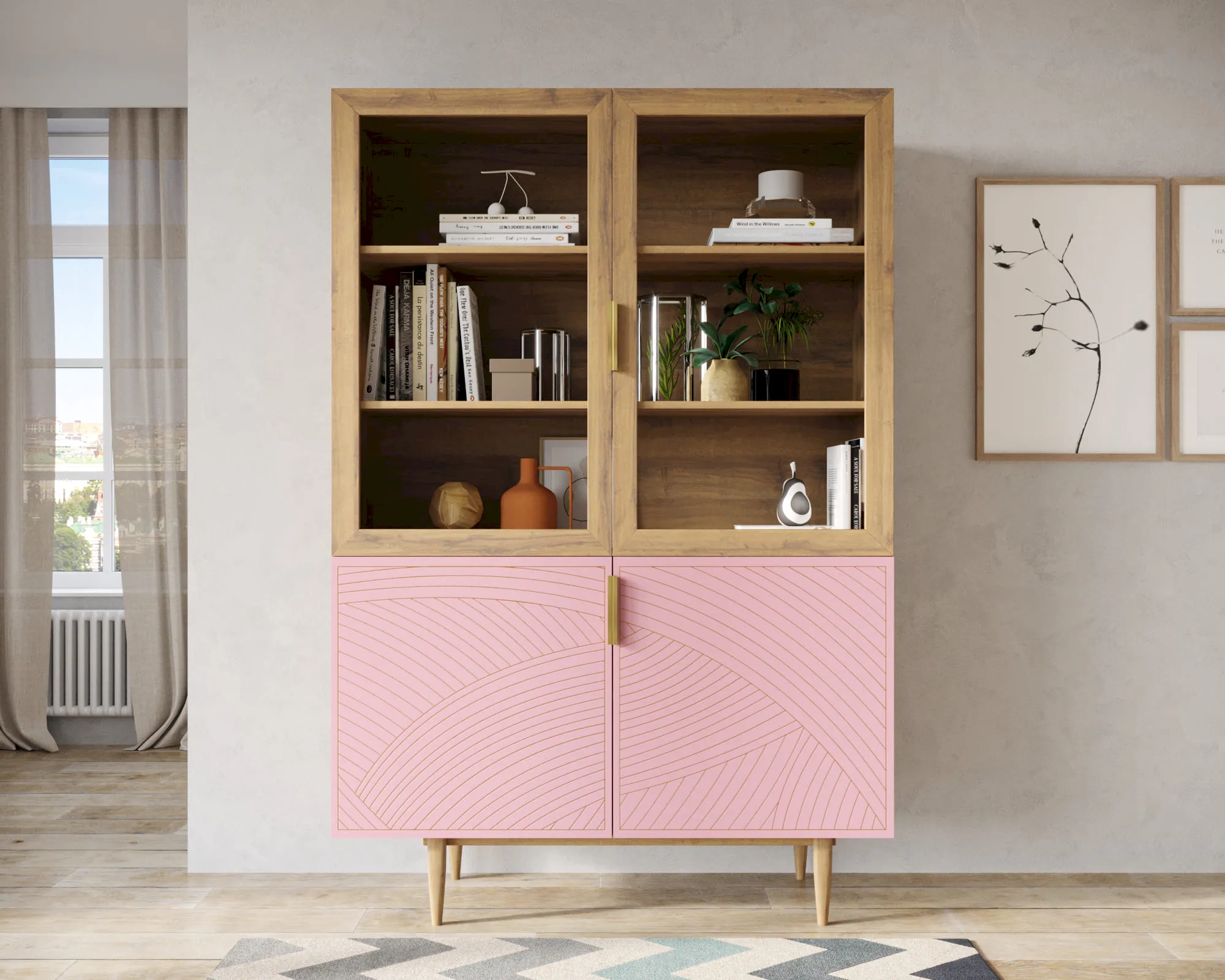 Буфет с двумя дверками "Лайн (Line)" LN11/GR1/pink в интернет-магазине
