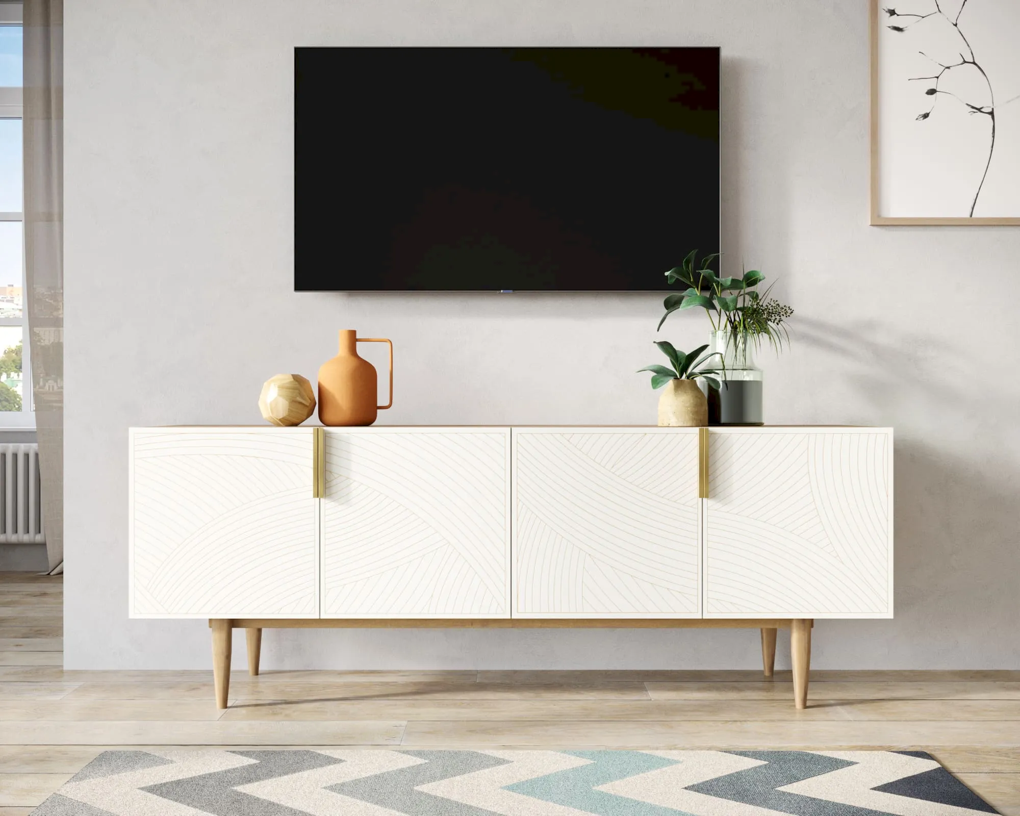 Комод под TV с четыремя дверками "Лайн (Line)" LN06/GR1/beige в интернет-магазине в Москве Комод под TV с четыремя дверками "Лайн (Line)" LN06/GR1/beige в интернет-магазине