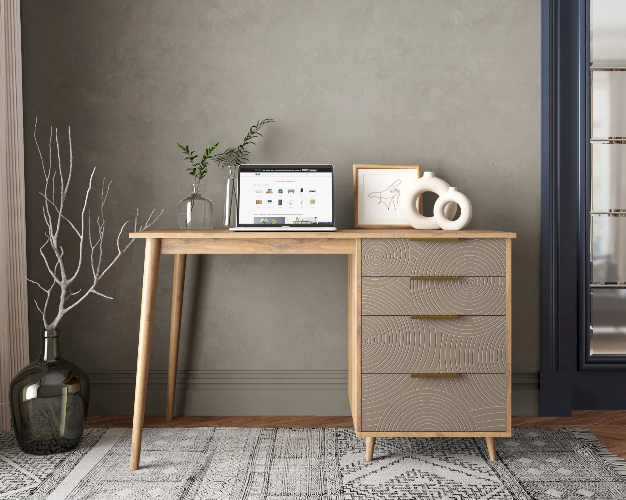 Стол рабочий "Лайн (Line)" одной тумбой R23/beige в интернет-магазине