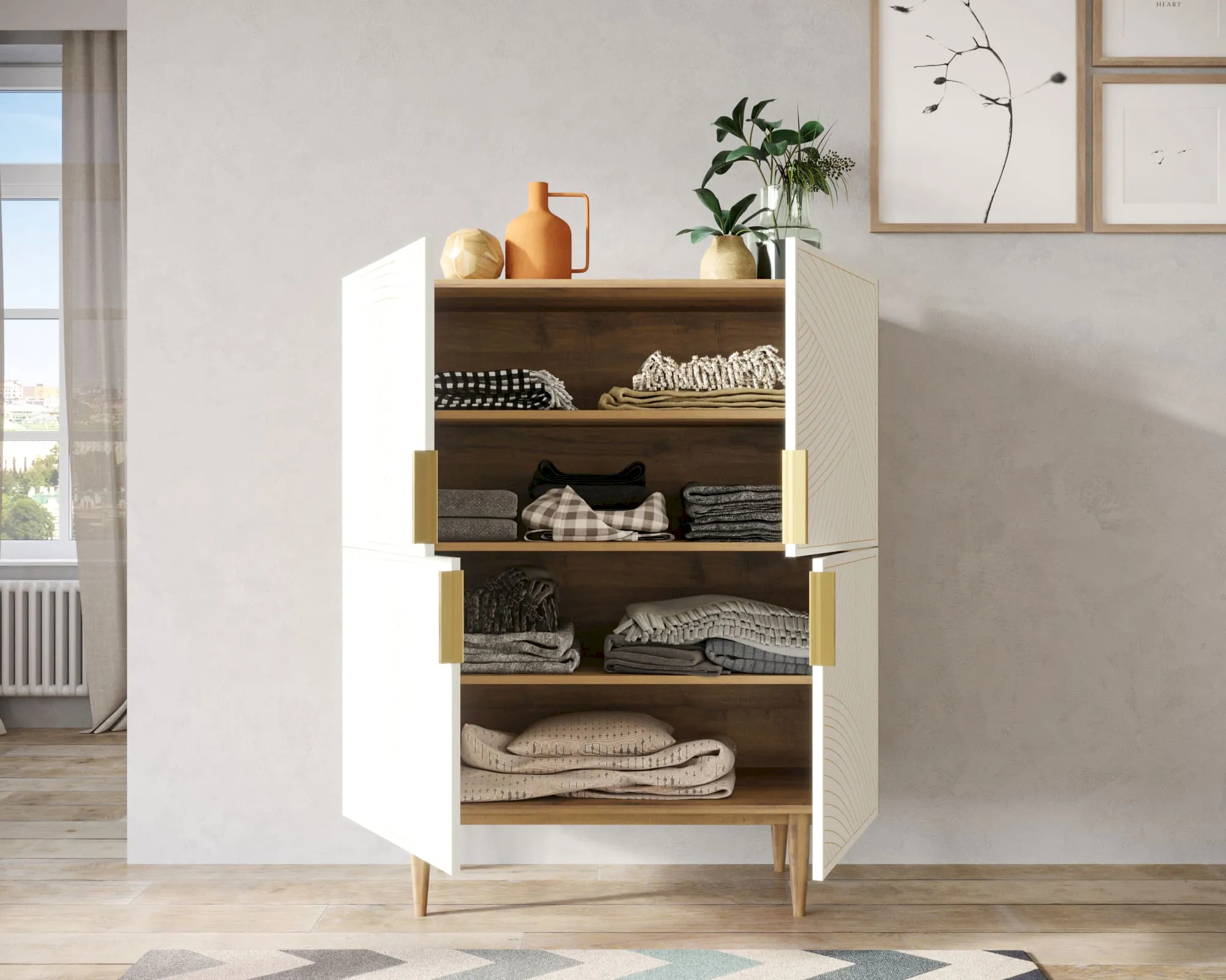 купить Большой комод с четырьмя дверками "Лайн (Line)" LN03/GR1/beige