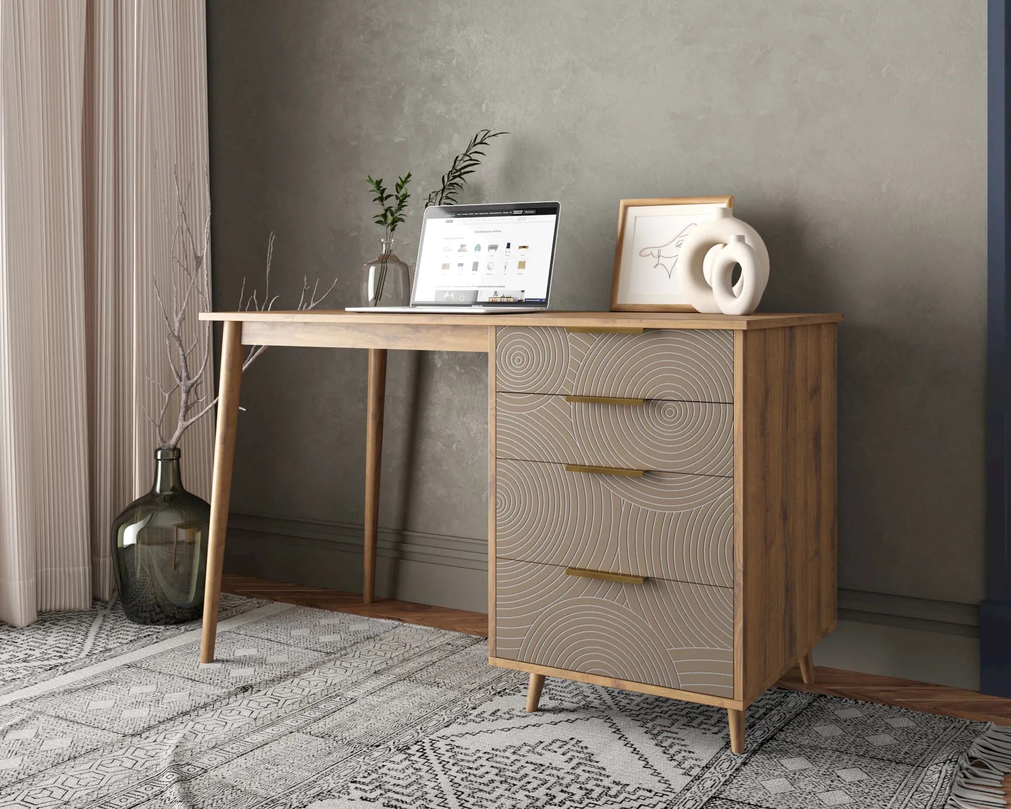 заказать Стол рабочий "Лайн (Line)" одной тумбой R23/beige