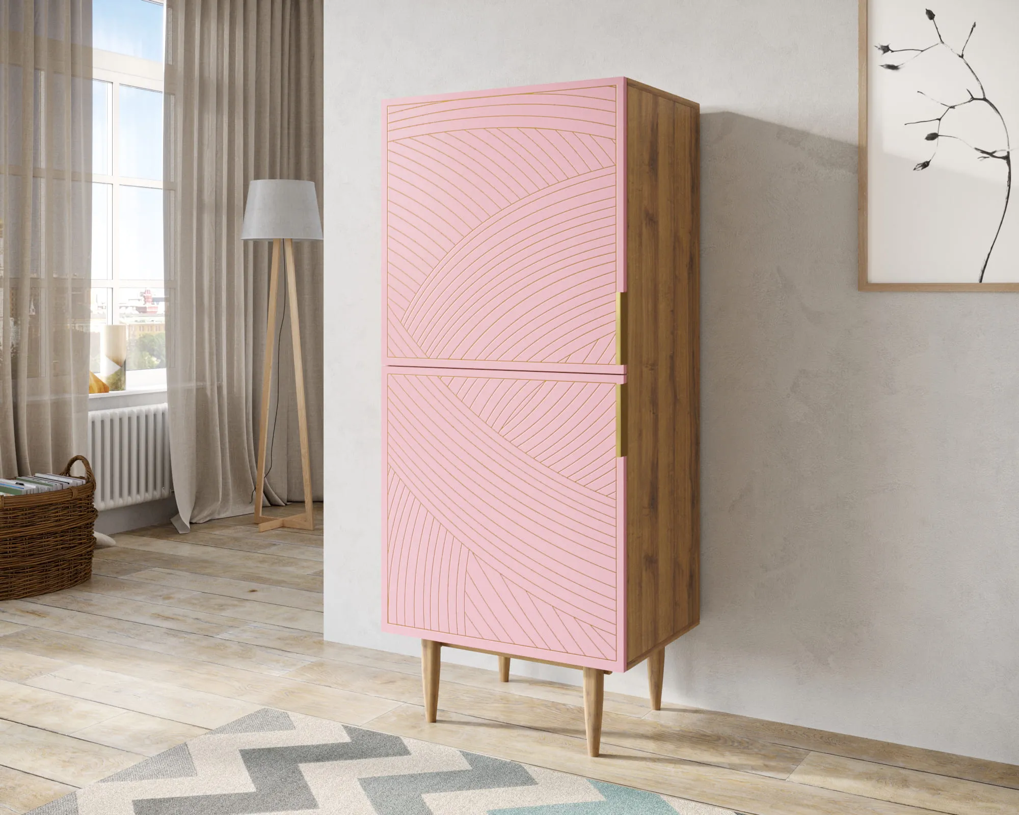 заказать Вертикальный комод с двумя дверками "Лайн (Line)" LN05/GR1/pink в Москве заказать Вертикальный комод с двумя дверками "Лайн (Line)" LN05/GR1/pink