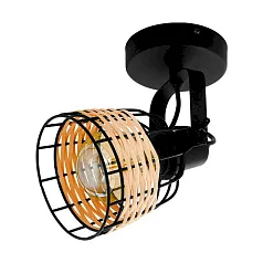 заказать стильные 43324 Светильник настенно-потолочный ANWICK 1, 1x40W(E27), сталь, черный/ротанг, натуральный