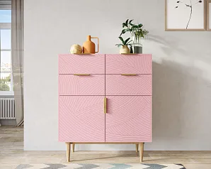 фото Большой комод с четырьмя ящиками и дверками "Лайн (Line)" LN17/GR1/pink в интерьере