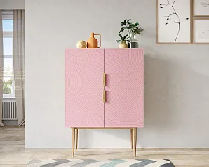 фото Малый комод с четырьмя дверками на высоких ножках "Лайн (Line)" LN13/GR1/pink в интерьере