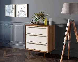 Комод в Скандинавском стиле "Bruni white" на три ящика арт BR07WH в интерьере