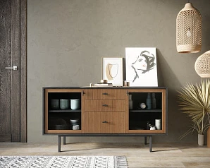 фото Комод две стеклянные дверки и три ящика "Emerson" арт EM14 в интерьере