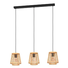 красивые 43853 Подвесной потолочный светильник (люстра) HYKEHAM, 3Х40W, E27, L910, B210, H1100, сталь, черный/дерево, натуральный на заказ