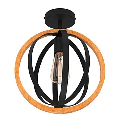 43736 Потолочный светильник (люстра) BASILDON, 1Х40W, E27, H375, ?320, сталь, черный/дерево, коричневый на заказ